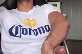 Hunk drinking corona cums all over