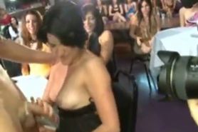 Crazy party girls sucking on some lucky strippers cock