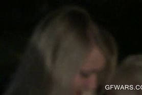 Slutty blondes having lesbian sex at a party