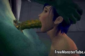 Blue haired 3D babe sucking and fucking a monster