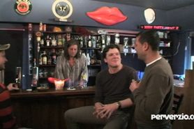 A group of guys fuck a bar visitor