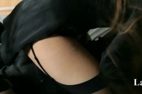 Young girls in nice skirt sucking dildo