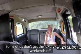 Blonde in red knickers bangs in fake taxi