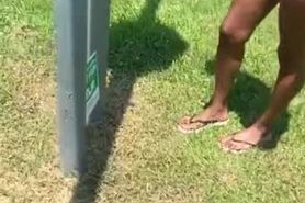 Upskirt!! Teen with Huge Clit Wears Shirt To Put Dog Signs Around Apartment Complex