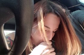 Oral cream pie in car with beautiful woman