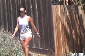 Jogger Girl Shows Off Panties In See-Through Shorts