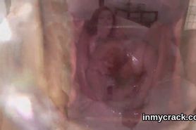 Exceptional stunner is exposing her stretched narrowed vagina in close up