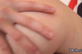 Kissable chick is gaping pink vagina in closeup and getting off