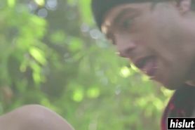 Blonde teen gets handled in the woods