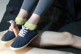 Cute Shoe Footjob Leads to Cum on Socks for Couple