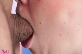 Cum in my mouth. Gentle, slow blowjob close-up. Pulsate dick and creampie