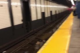 Exibitionist shows his rough cock masturbates and cums for me in public station