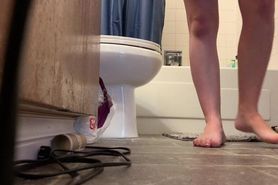 Spy cam mostly feet after showering - pregnant Teen - REAL
