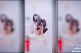 Asian SISSY ANAL, FINGERING, MOANNING & CUM IN TOILET