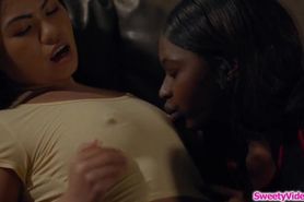 ebony girl eating her asian roommates cunt