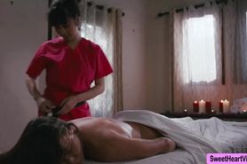 Masseuse gives Customer some pussy licking