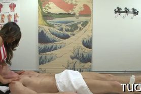 Stud fucks inside massage saloon
