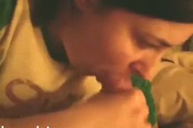Shy wife gives handjob and gets jizz on mouth