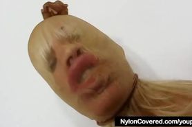 Dirty blonde distorted nylon mask face