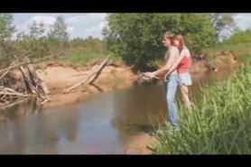 Russian couple fucking by the river