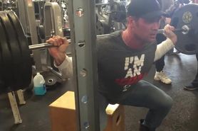 Bodybuilder Mike O'Hearn squatting in tight jeans (with a little aftermath)