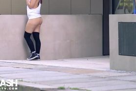 Bottomless Teen Skate Girl in Public
