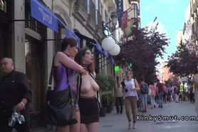 Natural busty slave walked on streets