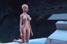 3DXPASSION - Alien shemale plays with a hot girl in the mystical cave on the exoplanet