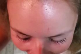 Wife sucks dick and gets a mouth full and swallows its