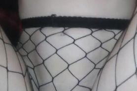 Sext teen sucks cock then penetrated in fishnets facial expression on top pov