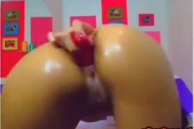 Latina teen with perfect ass dildos her tight pussy