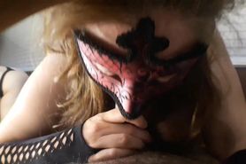 Bitch is home. So she eats some cock and relaxes to a cum facial.