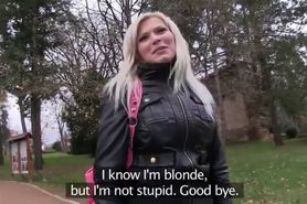 Busty blonde fucked in public toilets