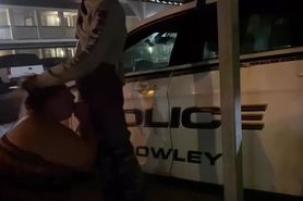 Bbw gives sloppy head on cop car