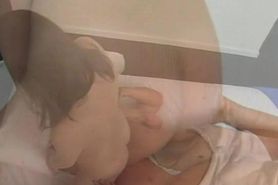 Ambitious brunette floosy cums from penis licking