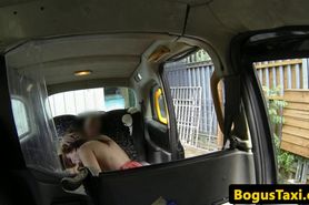 Real european babe cockrides in back of taxi