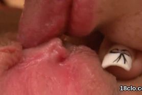 Fervid nymph is gaping narrowed twat in close up and having orgasm