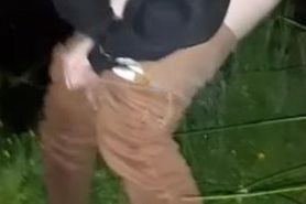 Pissing in public park after getting fucked rough