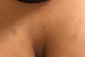 Cumshot on huge ebony boobs