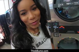 Bubble Butt Ebony Babe Jenna Fox Fucks Guy at Public Laundromat