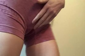 Holding, teasing and slow release in new tight shorts w/ shower