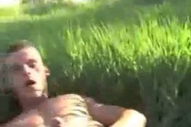 Homeless Jacking in the grass with a massive load