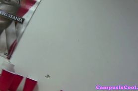Bigtitted college teen jizzed on tits after doggystyle bang