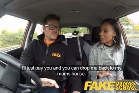 Fake Driving School nervous black teen filled up by her teacher in the car