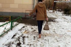 Barefoot walk in winter 2