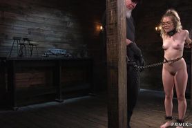 Blindfolded and chained blonde vibed