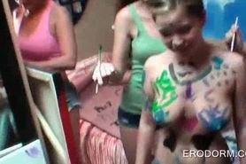 Body painting for topless busty college girls