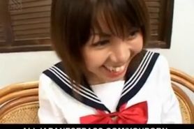 Ai Kazumi in school uniform sucks dick and gets banana in pussy - More at hotajp.com
