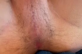 Closeup big pale pink shaved balls full of sperm and showing my thigh innocent asshole