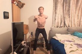 very petite teen shows off his ribs and small ass in tight jeans